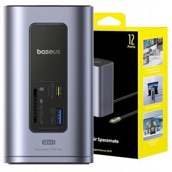 Baseus Air Spacemate 12-в-1 USB-C док-станция 2xHDMI 4K@60Hz | 2xUSB-C 10Gb/s | 2xUSB-A 5Gb/s | 2xUSB-A 480Mb/s | RJ45 | SD/microSD | USB-C PD / серый (B00568103813-00)