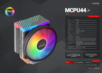 Mars Gaming MCPU44 CPU Cooler Кулер для процессора / Dual ARGB / 160W (MCPU44)