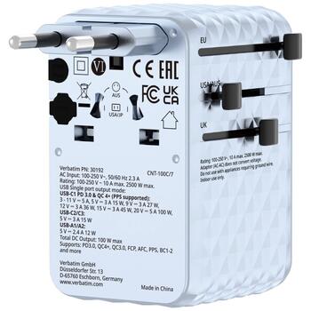 Verbatim Travel Адаптер EU / UK / US / 2x USB-C / 2x USB-A / USB-C 100W (30192)