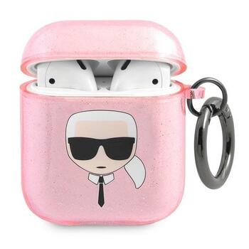 Karl Lagerfeld KLA2UKHGP Aizsargapvalks priekš AirPods Glitter Karl`s Head / rozā (KLA2UKHGP)