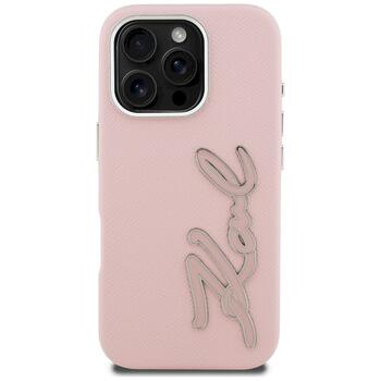 Case Karl Lagerfeld FW Grained Signature Logo Защитный чехол для iPhone 16 Pro / розовый (KLHCP16LPGFKSRSP)