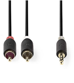 Nedis Audio vads 3.5 mm -> 2x RCA 2m Melns (CABW22200AT20)