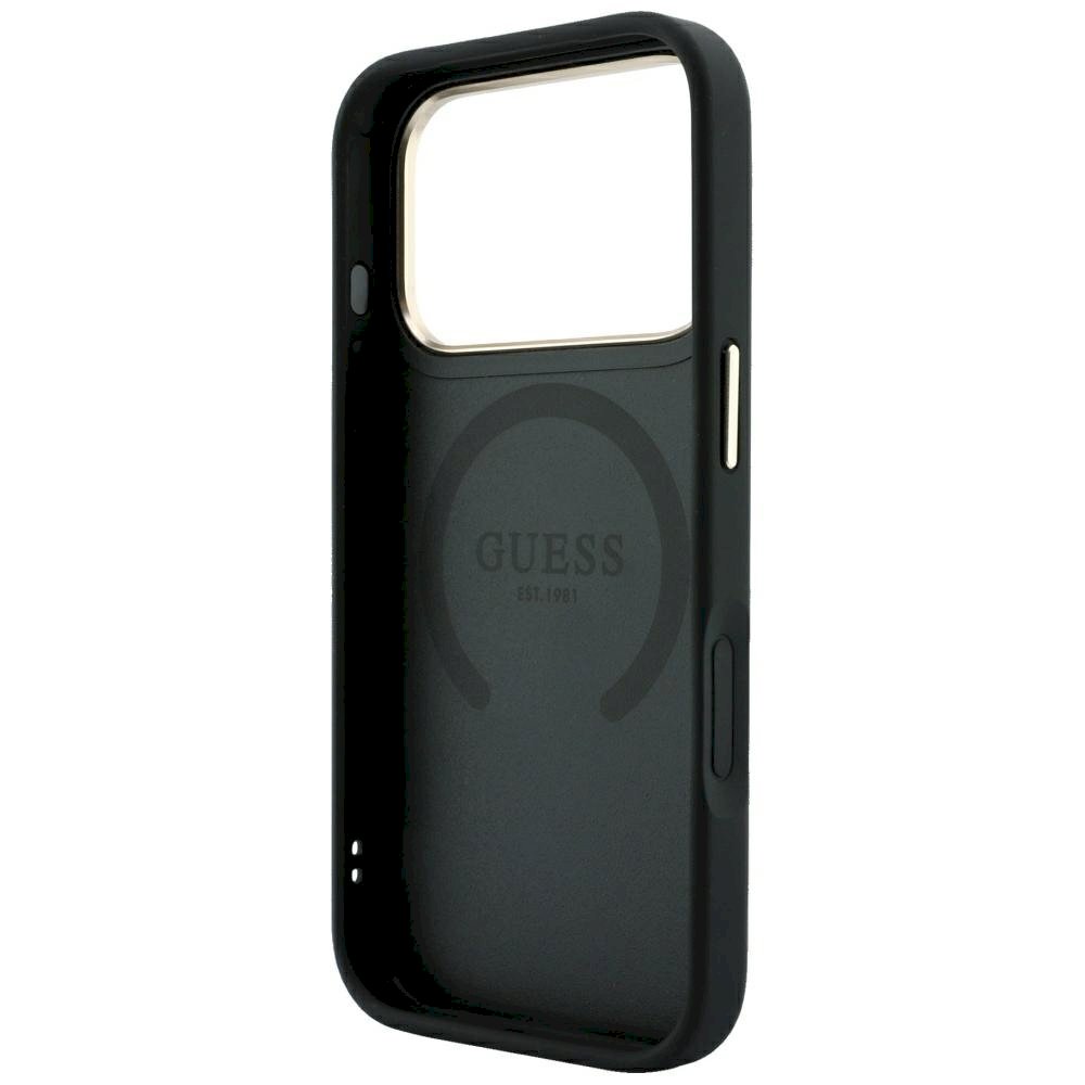 Guess Stripe Peony 4G Logo MagSafe Aizsargapvalks priekš iPhone 18 Pro Max / iPhone 17 Pro Max / melns (GUHMP18X6PGSU4EK)