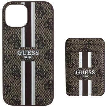 Case Guess 4G Stripes with wallet Magsafe Aizsargapvalks priekš iPhone 15 / brūns (GUBPHCP15SP4RPSW)