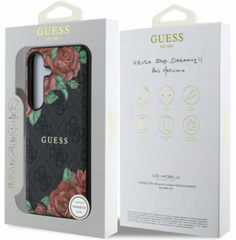 Guess Leather 4G Flowers Print Metal Classic Logo MagSafe Чехол для Samsung Galaxy S25 (GUHMS25SP4ROPEMCK)