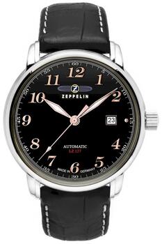 Zeppelin LZ 127 Graf Zeppelin Automatic Мужские Часы 40mm Black Dial Black Leather Strap (7656-2)