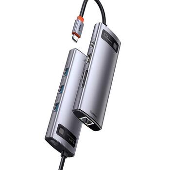 Baseus CAHUB-CV0G Metal Gleam Series 8in1 Hubs / USB-C to 3x USB 3.0 / HDMI / USB-C PD / Ethernet RJ45 / microSD/SD (CAHUB-CV0G)