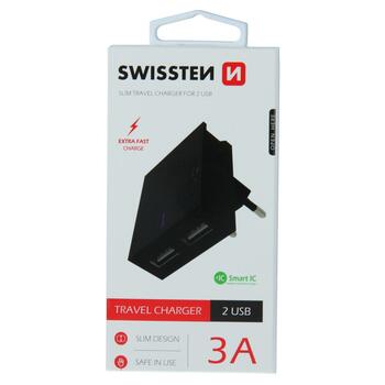 Swissten Premium Tīkla Lādētājs 2x USB 3А / 15W (SW-3A15W-BK)
