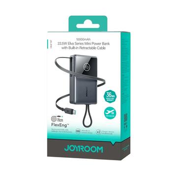 Joyroom JR-PR1 Power Bank with Digital Display C+U+U PD 22.5W 10000mAh со встроенным выдвижным кабелем Type-C (0.7m) Зарядная батарея / чёрный (JR-PR1-BLK)