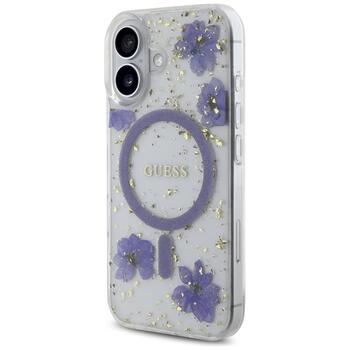 Case Guess Resin Flowers Glitter MagSafe Защитный чехол для iPhone 16 / фиолетовый (GUHMP16SRBFGFGMU)