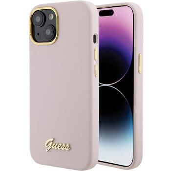 Guess Silicone Script Metal Logo & Frame Back Case Защитный Чехол для Apple iPhone 15 (GUHCP15SSMBSLP)
