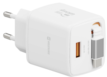 Swissten SlideCHARGE GaN Зарядное устройство 30W USB-A 18W С выдвижным USB-C проводом 0.75m Белый (22070203)