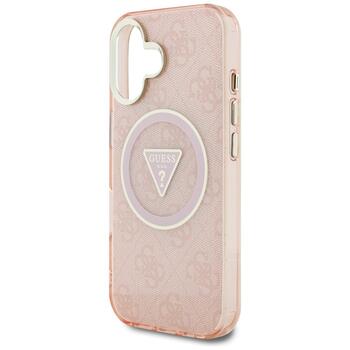 Case Guess IML Metal Glitter 4G Circle Triangle MagSafe Защитный чехол для iPhone 16 / розовый (GUHMP16SHG4PRTGP)
