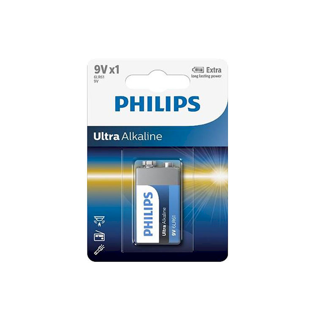 Philips 6LR61E1B/10 Батарейка 9V Ultra Alkaline (6LR61E1B/10)