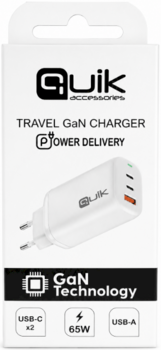 Quik Accessories QG-311 GaN Charger 2x USB-C / USB Tīkla Lādētājs 65W (QG-311)