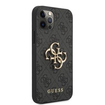 Guess PU 4G Metal Logo Case Aizsargapvalks priekš iPhone 12/12 Pro / pelēks (GUHCP12M4GMGGR)