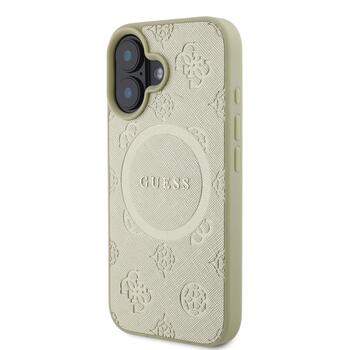Guess Saffiano Peony Stamp MagSafe Case Aizsargapvalks priekš iPhone 16 / zelts (GUHMP16SPSAPSMED)