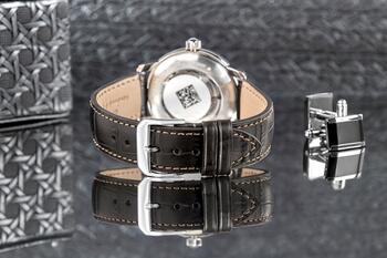 Zeppelin LZ 127 Graf Zeppelin Open Heart Мужские Часы 40mm Silver Dial Dark Brown Leather Strap (7666-5)