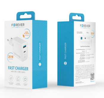 Forever TC-06 GaN Адаптер PD / QC / 1x USB-C / 1x USB / 20W (GSM171394)