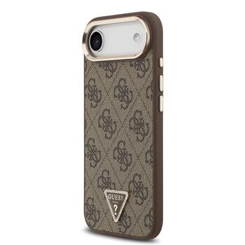 Guess PU Leather 4G Strass Triangle Logo Gold Frame MagSafe Case Защитный чехол для iPhone Air / коричневый (GUHMP17MP4GTDGMW)