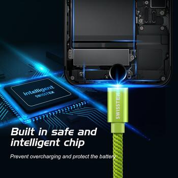 Swissten Textile Fast Charge 3A Lightning Кабель Для Зарядки и Переноса Данных 2m (SW-QU-LIGH-3A-2M-GRE)