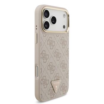 Guess PU Leather 4G Strass Triangle Logo Gold Frame MagSafe Case Защитный чехол для iPhone 17 Pro Max / розовый (GUHMP17XP4GTDGMP)