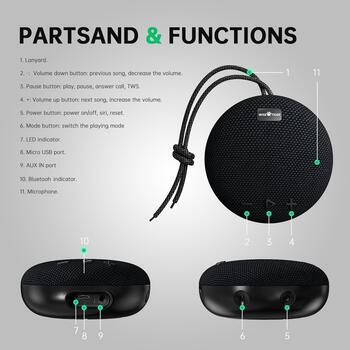Wise Tiger C200 Bluetooth bezvadu skaļrunis 5W / IPX7 / TWS / 800mAh (WT-C200BK)
