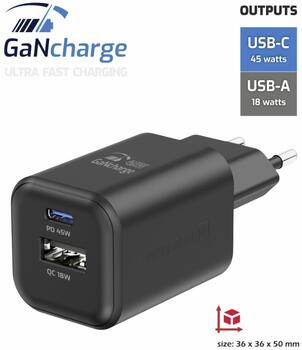 Swissten Travel Tīkla Lādētājs GaN USB-C / PD USB-A / 18W QC / 45W (22071310)