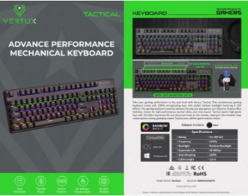 VERTUX Tactical Mehāniskā RGB Spēļu Tastatūra (TACTICAL.E)