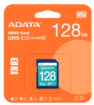ADATA 128GB SDXC UHS-I U3 V30S Карта памяти (ASDX128GUI3V30S-R)