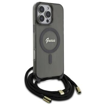 Guess GUHMP16XHCTSGNSK Crossbody Cord Script MagSafe Aizsargapvalks priekš iPhone 16 Pro Max 6.9