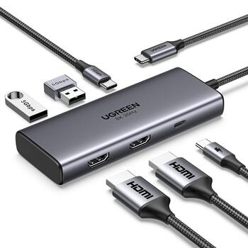 UGREEN CM498 Docking station 6in1 USB-C - USB-A 3.0, USB-C 3.0, 2xHDMI, PD Док-станция (UG-15852)