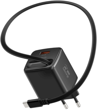Swissten SlideCHARGE GaN Зарядное устройство 30W USB-A 18W С выдвижным USB-C проводом 0.75m Черный (22070202)