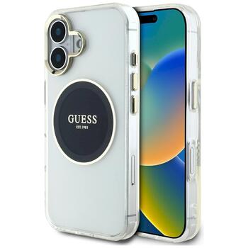Guess IML Metal Colored Circle Classic Logo MagSafe Aizsargapvalks priekš iPhone 16 / melns (GUHMP16SHTDRCEDK)
