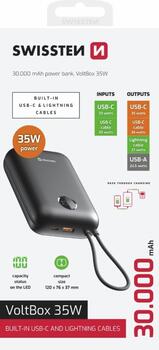 Swissten Voltbox 35W Power Bank 30000 mAh со встроенными кабелями USB-C и Lightning (22013938)