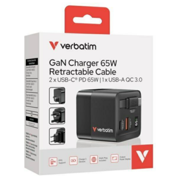 Verbatim 32217 GaN Зарядка 65W 2x USB-C / USB-A + Aдаптер (32217)