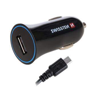 Swissten Auto Lādētājs 12 / 24V / 1A + Micro USB vads 1.5m (SW-CCH-1A-BK-C)