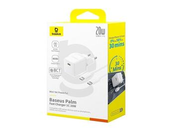 Baseus Palm Fast Charger Зарядное устройство USB-C 20W + кабель для передачи данных USB-C/USB-C 1m / белый (P10111602213-01)