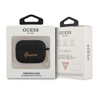 Guess GUAPLSCHSK AirPods Pro cover Aizsargapvalks priekš AirPods Pro Silicone Charm Heart Collection / melns (GUAPLSCHSK)