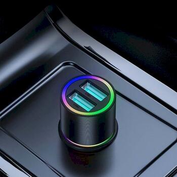 Joyroom JR-CL10 Car Charger U+U Auto lādētājs 24W LED Light / melns (JR-CL10-BLK)