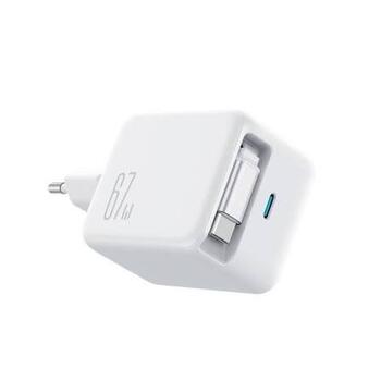 Joyroom JR-TCL06 Travel Charger GaN Fast Charger Type-C Зарядное устройство 67W PD 3.0 QC 5.0 PPS UFCS со встроенным выдвижным кабелем Type-C 0.7m / белый (JR-TCL06-WHT)