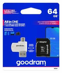 Goodram MicroSD class 10 UHS I 64GB Карта памяти + Картридер (M1A4-0640R12)