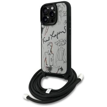 Karl Lagerfeld Crossbody Grained Pattern & Logo Case Aizsargapvalks priekš iPhone 16 Pro Max / pelēks (KLHCP16XPGGRMPCG)