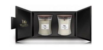 Woodwick Fireside & Linen Aromātisko sveču komplekts 2 x 85 g (5038581123738)