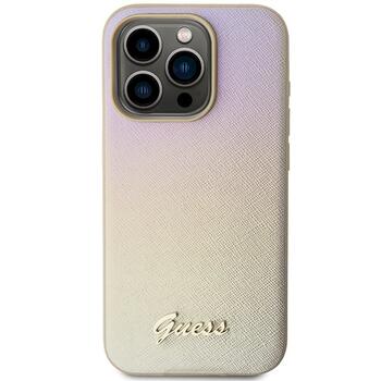 Guess GUHCP15LPSAIRSD Saffiano Iridescent Script Aizsargapvalks priekš iPhone 15 Pro 6.1