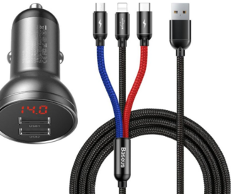Baseus TZCCBX-0G 24W Automašīnas Lādētājs ar 3in1 uzlādes kabeli (TZCCBX-0G)