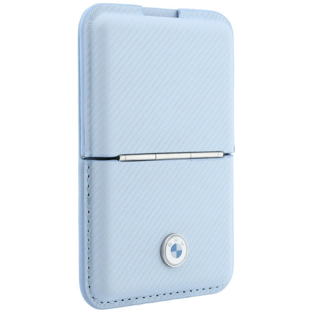 BMW Carbon Wallet Case Metal Logos MagSafe Telefona maciņš ar rāvējslēdzēju / zils (BMOWMCS26PTKLB)