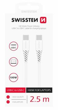 Swissten Power Delivery Data Cable USB-C to USB-C Datu un Uzlādes Kabelis 5A (100W) 2.5m (71506530)