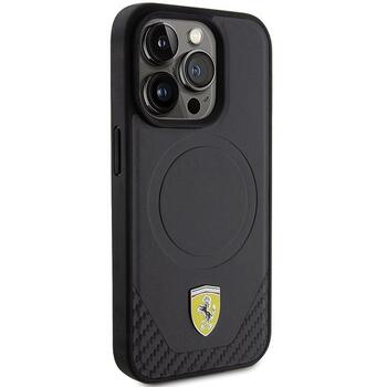 Ferrari Carbon Metal Logo MagSafe Back Case Aizsargapvalks Priekš Apple iPhone 15 Pro (FEHMP15LPTEK)