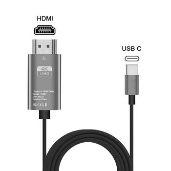 RoGer TH001 USB-C to HDMI UltraHD 4K@60Hz Kabelis 1.8m (RO-TH001-C-HDMI1.8)